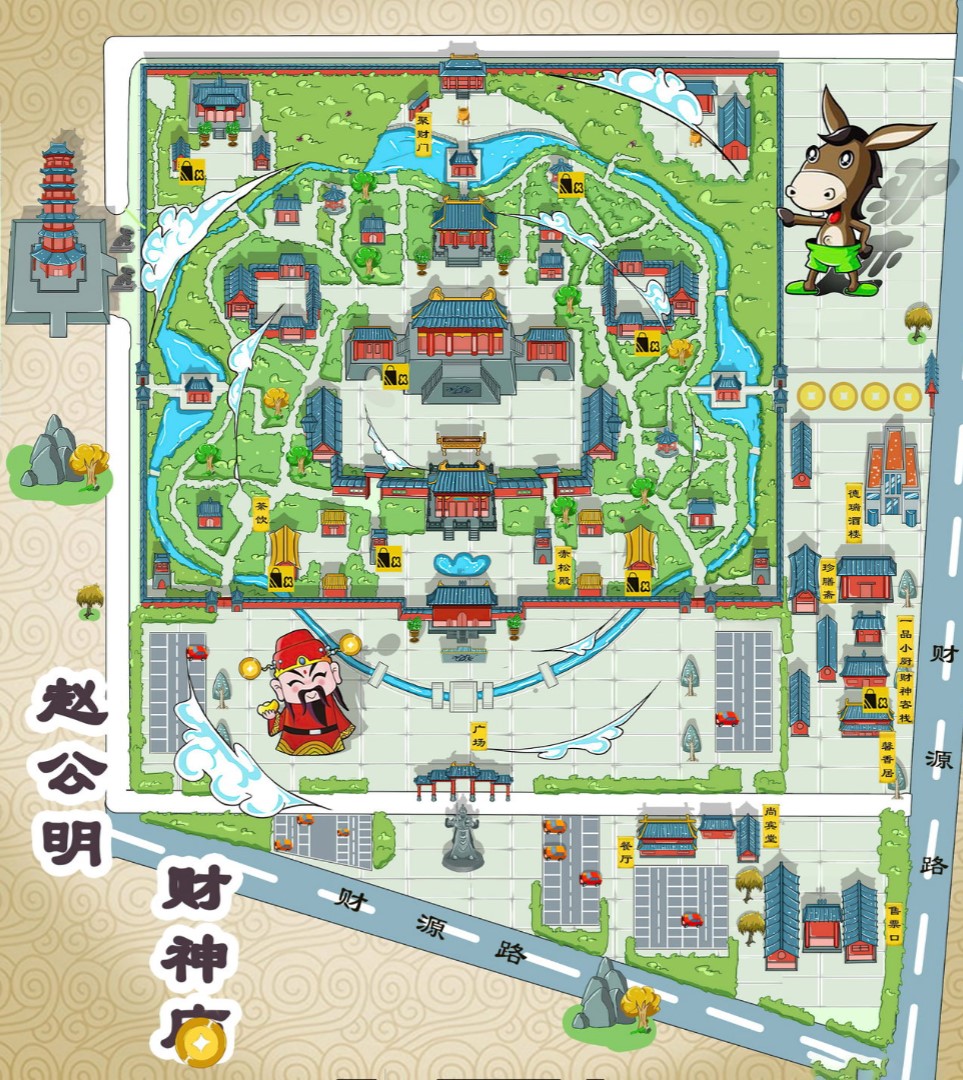 云城寺庙类手绘地图